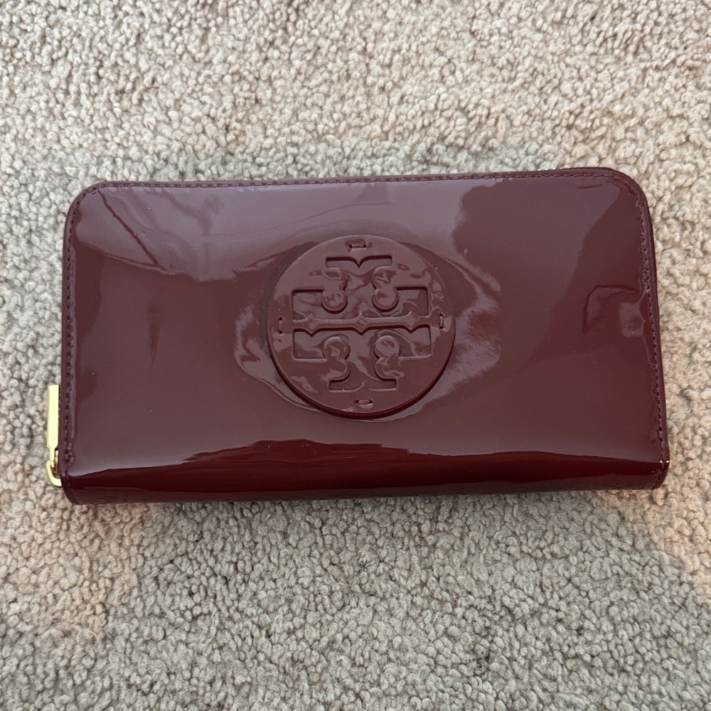 Tory Burch Maroon Patent Leather Wallet
